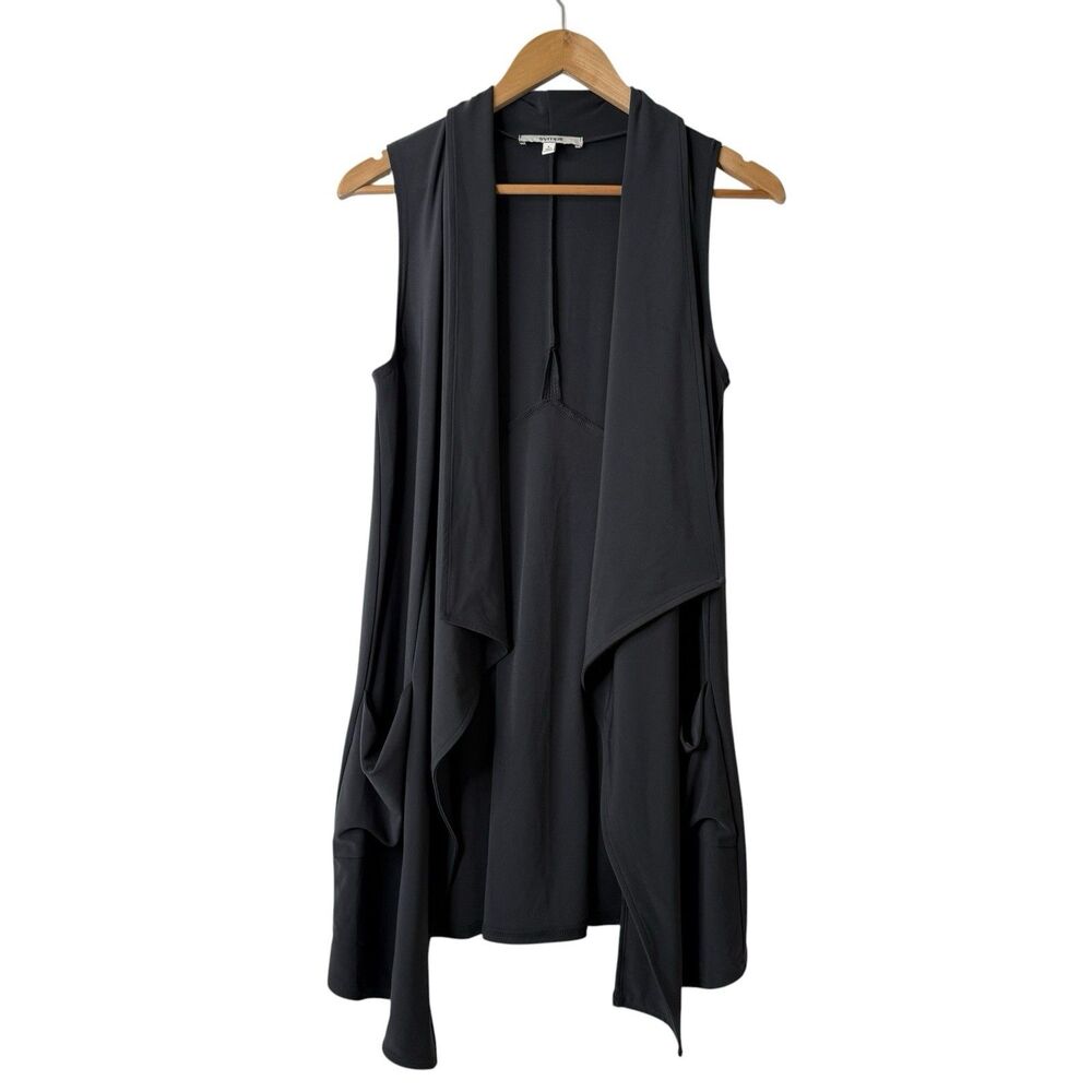 Sympli Slinky Liquid Knit Vest 6 Charcoal Draped Waterfall Asymmetric Lagenlook